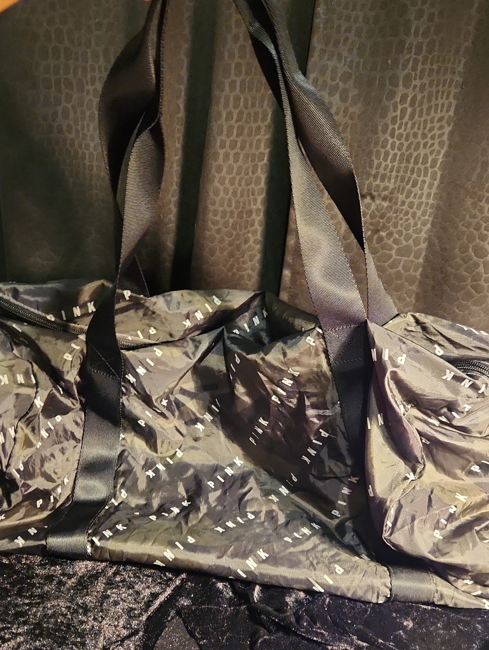 PINK Victoria's Secret Black Nylon Duffel Bag with Logo Print